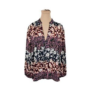 RACHEL Rachel Roy Floral Red Green Flowy Lightweight Blouse Sz XL